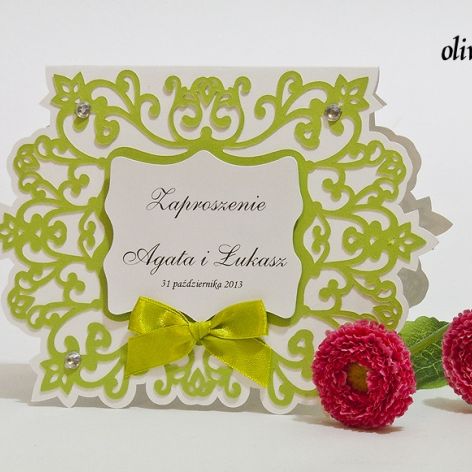 Zaproszenie na ślub z ornamentem kolor oliwkowy