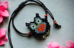 Bransoletka na sznurku "Sowa i serce czerwone" Prezent na Walentynki