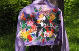 Ręcznie malowana kurtka tropikalny wzór TUKAN