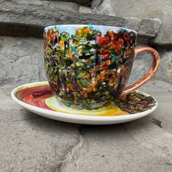 Porcelanowa filiżanka ręcznie malowana Jesień w lesie
