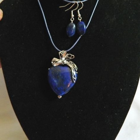 Lapis lazuli z pirytem wisior serce, kolczyki