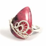 Srebrny pierścionek z rodochrozytem różowy - regulowany pierścionek wire wrapped