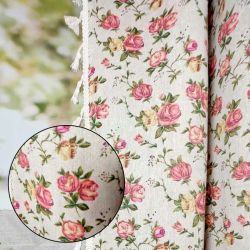 Zasłony gotowe lniane boho z frędzlami róże angielskie RETRO 150/240cm
