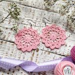 Kolczyki szydełkowe rozetki - jasnoróżowe - 