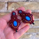 Kolczyki sutasz Bordo, Turkus i Złoto - 