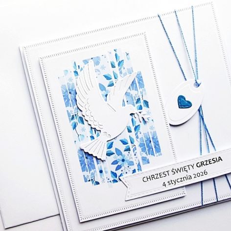 Kartka z gołębicą na Chrzest personalizowana