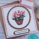 Kartka na Dzień Mamy (lub na inną okazję) z tulipanami w koszu - Kartka z kopertą i etykietką