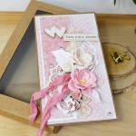 Romantyczna kartka ślubna - rożowy+kraft - róż