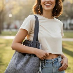 Duża torba shopper Raspberi – unikatowa torba handmade z kieszeniami