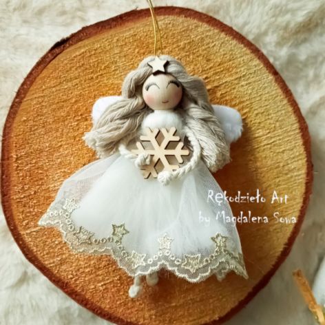 Aniołek ze śnieżynką Anioł Zawieszka Boże Narodzenie Prezent 
