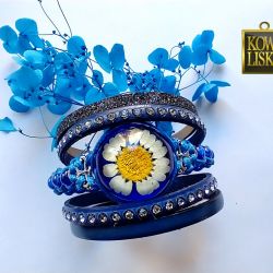 Daisy III - bransoleta z żywicy i rzemieni
