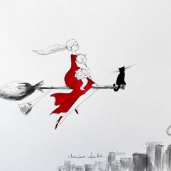 "Urocze Wiedźmy" akwarela z dodatkiem piórka - obraz na papierze A3