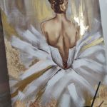 Balerina, baletnica na lnianym płótnie Ręcznie malowany obraz, wymiar 60x90 cm - 