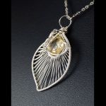 Srebrny wisior z cytrynem wire wrapped - Sterling Silver pendant with Citrine gift for her gift for mom / wire wrapped / without chain /