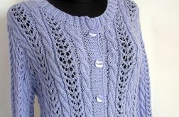 Lawendowy,ażurowy z warkoczami