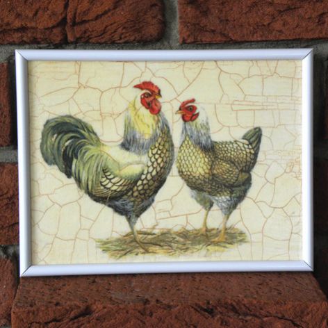 KOGUTY - decoupage na płótnie