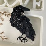 Broszka Kruk, biżuteria artystyczna, skóra naturalna  - 