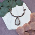 Miedziany naszyjnik wire wrapping z kamieniem księżycowym #504 - 