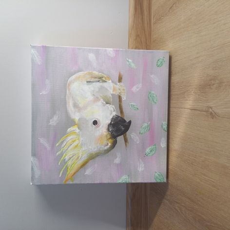 Obraz KAKADU 29 x 29 akryl na podobraziu dla LOGOPEDY