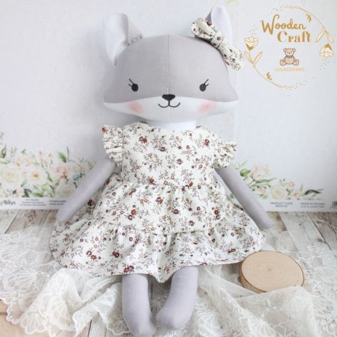 Lisek Pola przytulanka sukieneczka beż-bordo