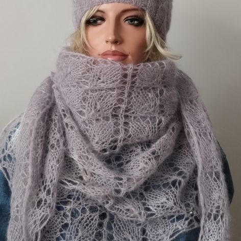 Ażurowy komplet czapka i chusta 