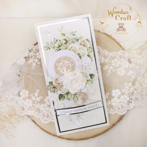 Kartka komunijna pamiątka "WhiteRoses4"GOTOWA