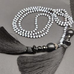 Naszyjnik Długi Sznur Kryształki Szklane z Chwostami