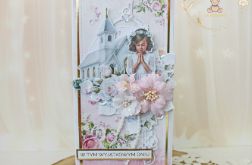 Kartka komunijna pamiątka "PinkRoses4" GOTOWA