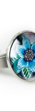 Blue flower pierścionek z ilustracją