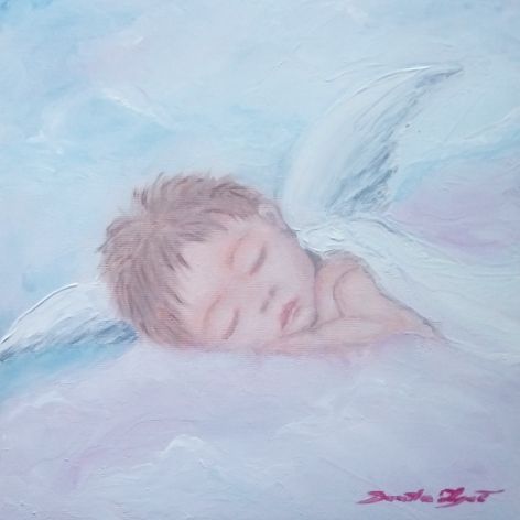 Śpiący Aniołek, obraz olejny. 
