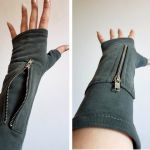 Rękawiczki mitenki khaki z kieszeniami /Unisex - 