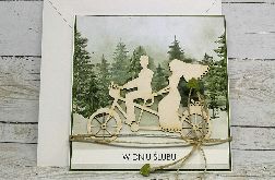 Kartka ślubna z Młodą Parą na rowerze