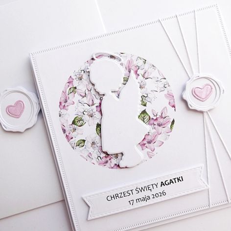Kartka na Chrzest z aniołkiem-dziewczynką