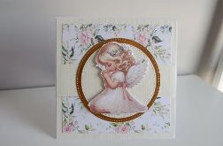 Kartka Pierwsza Komunia Święta kremowa w kwiaty