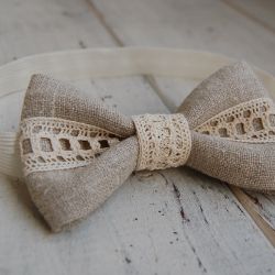 Opaska niemowlęca -Rustykalna, lniana kokardka