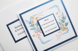 Kartka ŚLUBNA granatowo-pomarańczowa