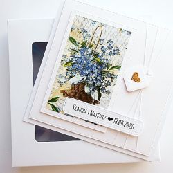 Kartka ślubna niezapominajki handmade pudełko