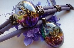 Komplet biżuterii z żywicy i rzemienia - naszyjnik i bransoleta