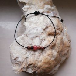 Bransoletka kamienie naturalne drobna z serduszkiem agat i jaspis
