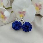 Krótkie kobaltowe kolczyki, kolczyki kwiatki - klipsy kwiaty