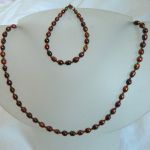Brązowe perły naturalne, naszyjnik i bransoletka z pereł, komplet - 
