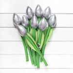 TULIPANY, srebrny bawełniany bukiet - bawełniane błyszczące srebrne tulipany