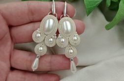 Ślubne kolczyki soutache sutasz perłowe ecru