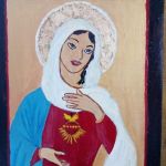 Ikona na desce - Najświętsze Serce Maryi  - zbliżenie na ikonę