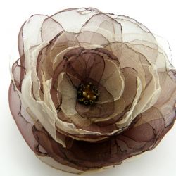Broszka kwiat - brązy 10 cm 