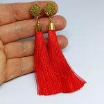 Klipsy z Chwostem frędzle chwosty Czerwone złote - 