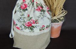 Angieslkie róże &len - rustykalny woreczek