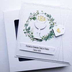 Kartka na Komunię z wiankiem ręcznie robiona