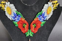 Komplet autorski Makowa Ląka naszyjnik i bransoletka z kwiatami z koralików