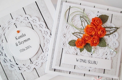 Kartka W DNIU ŚLUBU biało-pomarańczowa